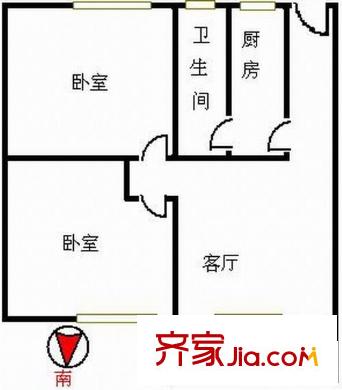 富力新村户型图2室1厅户型图 2室1厅1卫1厨