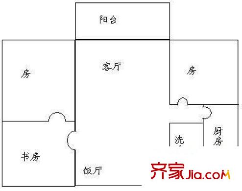富力新村户型图3室2厅户型图 3室2厅1卫1厨