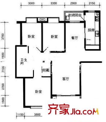 晴景家園戶型圖戶型圖 3室2廳1衛(wèi)1廚