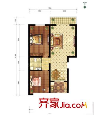 楓林灣1-8號樓標(biāo)準(zhǔn)層C戶型 2室2廳1衛(wèi)1廚