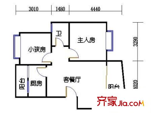 丰庭花园户型图2室2厅户型图 2室2厅1卫1厨
