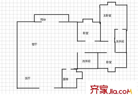 丰庭花园户型图3室2厅户型图 3室2厅2卫1厨