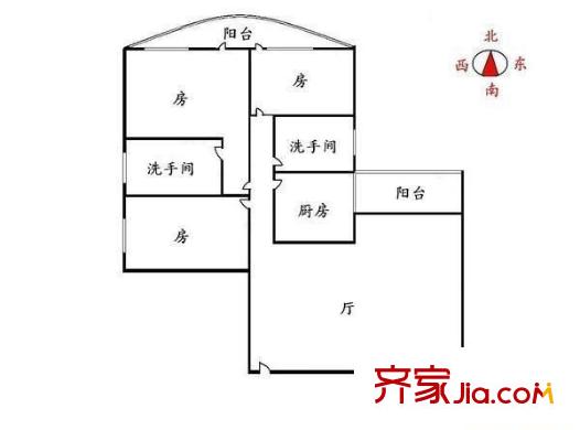 丰庭花园户型图3室1厅户型图 3室1厅2卫1厨