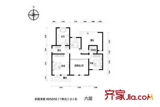 吉寶沁風(fēng)御庭多層洋房1單元躍層6層（小/左）戶(hù)型 4室2廳3衛(wèi)1廚