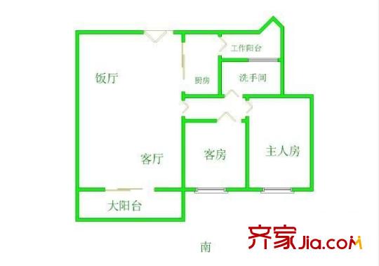 嘉裕丹顿阳光户型图2室2厅 户型图 2室2厅1卫1厨