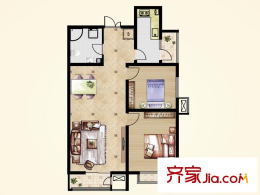 君悅府一期高層標準層B戶型 2室2廳1衛(wèi)1廚