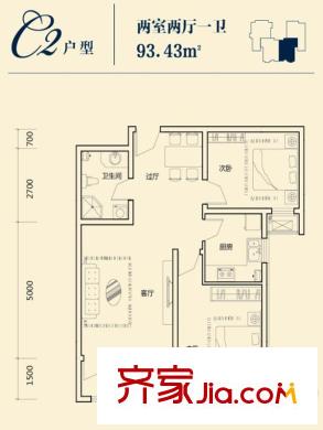 荔隆觀邸2-6號樓標(biāo)準(zhǔn)層C2戶型 2室2廳1衛(wèi)1廚