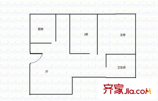 南天广场户型图2室1厅户型图 2室1厅1卫1厨