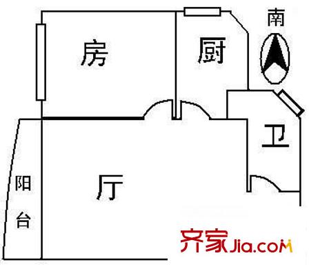 嘉鸿花园户型图1室1厅户型图 1室1厅1卫1厨