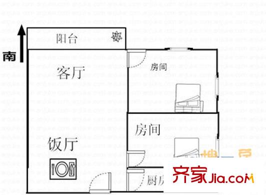 嘉鸿花园户型图2室2厅户型图 2室2厅1卫1厨