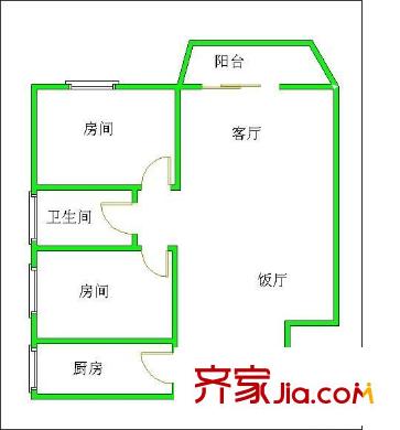 江南美景花园户型图2室2厅户型图 2室2厅1卫1厨