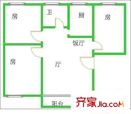 江南美景花园户型图3室2厅户型图 3室2厅1卫1厨