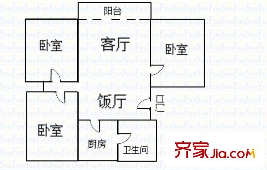 海珠沙园小区 3室 户型图