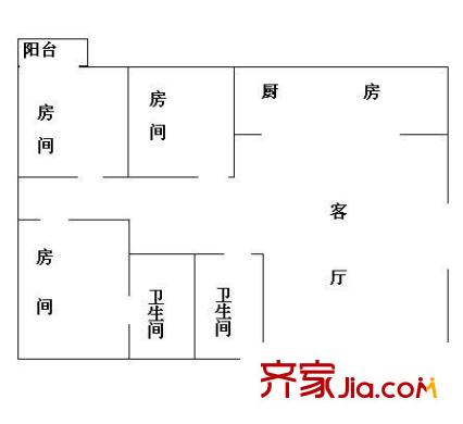 华港花园沁园春户型图3室1厅户型图 3室1厅2卫1厨