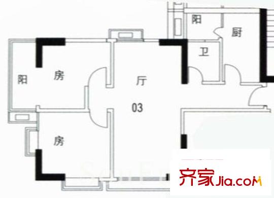 华港花园沁园春户型图2室1厅户型图 2室1厅1卫1厨