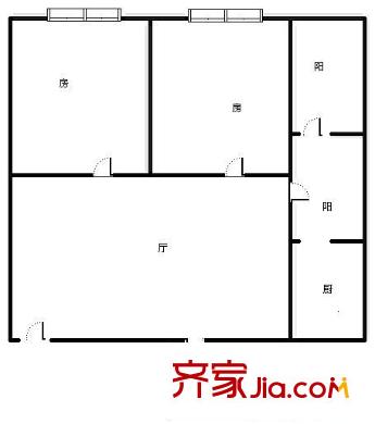 华港花园沁园春户型图2室1厅户型图 2室1厅1卫1厨