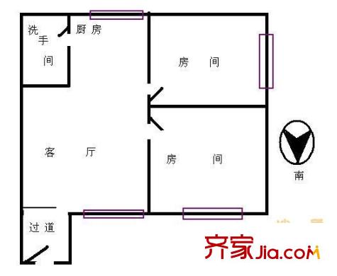 云苑新村户型图2室1厅户型图 2室1厅1卫1厨