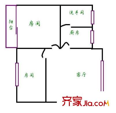 云苑新村户型图2室1厅户型图 2室1厅1卫1厨