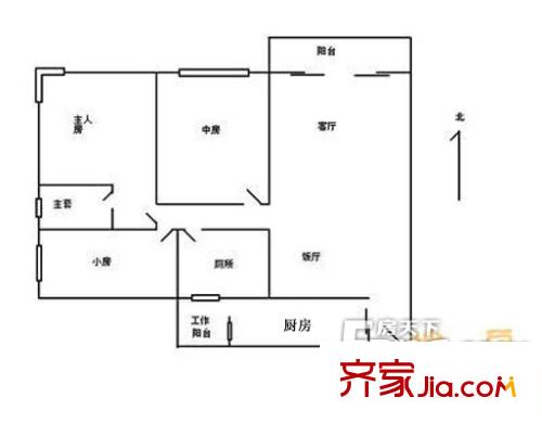 中山四路小区户型图3室2厅户型图 3室2厅1卫1厨