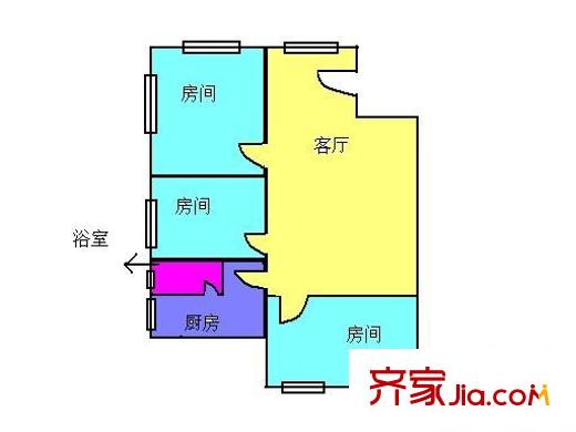 中山四路小区户型图3室1厅户型图 3室1厅1卫1厨