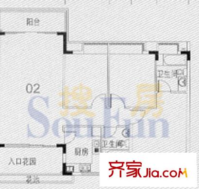 世港国际公寓户型图G栋2-10层平面 3室2厅2卫1厨