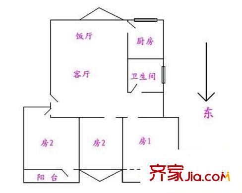 世港国际公寓户型图3室2厅户型图 3室2厅1卫1厨
