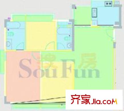 世港国际公寓户型图E2栋502单位户型 3室2厅2卫1厨