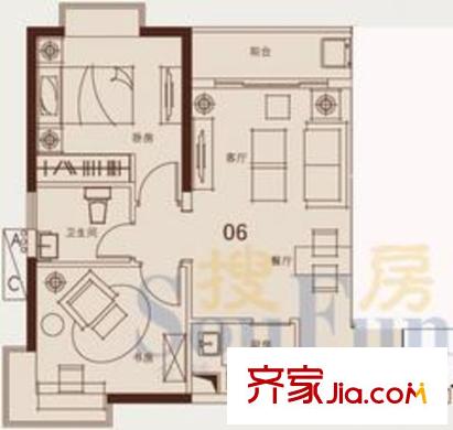 珠光高派户型图06户型 2室2厅1卫1厨