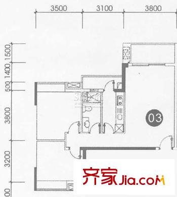 尚东峰景户型图10栋03单位 2室2厅1卫1厨