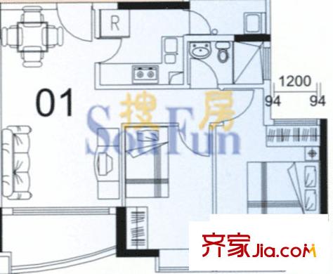 自由心岸户型图2室2厅户型图 2室2厅1卫1厨