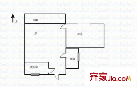 自由心岸户型图1室1厅户型图 1室1厅1卫1厨