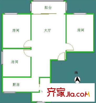 海珠前进路大院户型图3室1厅户型图 3室1厅1卫1厨
