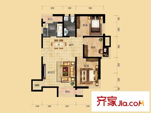 世嘉高層標(biāo)準(zhǔn)層F1戶型 3室2廳1衛(wèi)1廚