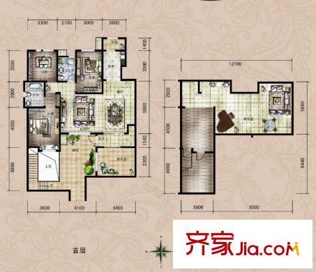 世嘉洋房37、38、39、41號(hào)樓一層H8戶型 3室2廳2衛(wèi)1廚