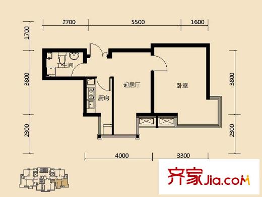 狀元城一期小高標(biāo)準(zhǔn)層D戶型（售罄） 1室1廳1衛(wèi)1廚