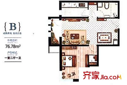 世嘉高層標(biāo)準(zhǔn)層B戶型 1室2廳1衛(wèi)1廚