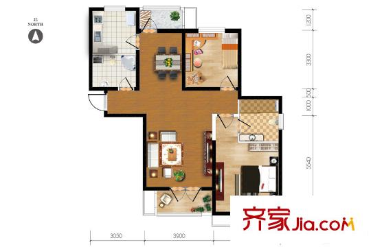 貽成峰景高層82、88號(hào)樓標(biāo)準(zhǔn)層A4戶型 2室2廳2衛(wèi)1廚