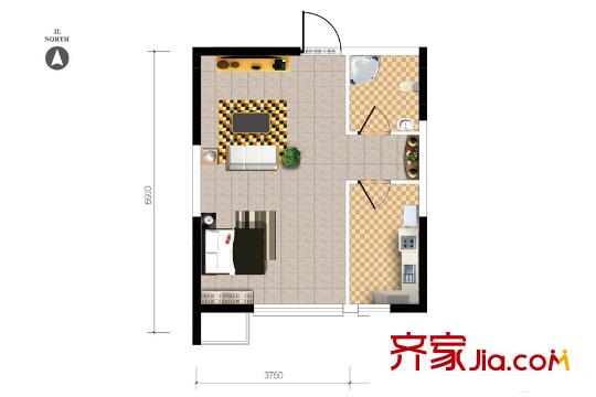 貽成峰景高層82、86號(hào)樓標(biāo)準(zhǔn)層B2戶型 1室1廳1衛(wèi)1廚