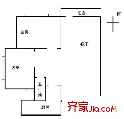冠军小区户型图2室1厅户型图 2室1厅1卫1厨