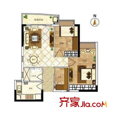 逸景翠园御景轩户型图3室2厅户型图 3室2厅1卫1厨