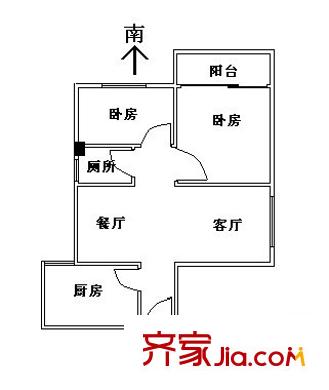 光华大厦户型图2室2厅户型图 2室2厅1卫1厨