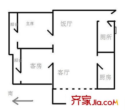 双子星城户型图2室2厅户型图 2室2厅2卫1厨