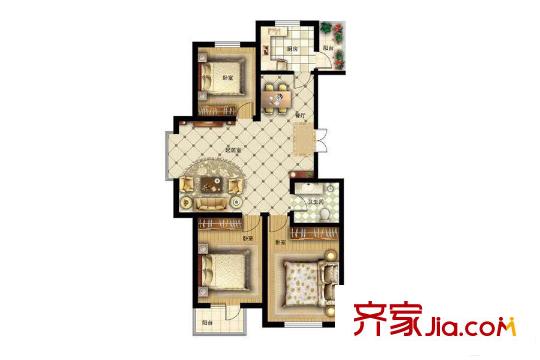 心港東城名都匯康園高層標(biāo)準(zhǔn)層121平米3室戶型 3室2廳1衛(wèi)1廚