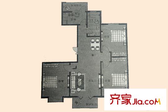 心港東城名都匯豐園洋房標(biāo)準(zhǔn)層D2戶型 3室2廳1衛(wèi)1廚