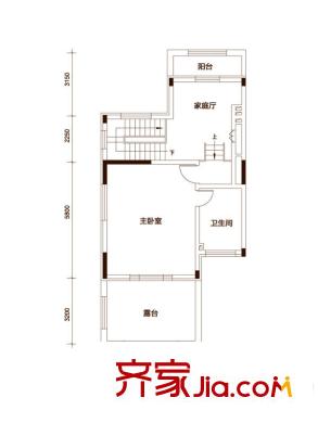 天保美墅林一期聯(lián)排別墅A戶型三層平面圖 4室3廳4衛(wèi)1廚
