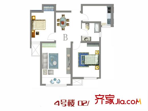 學(xué)仕府花園三期高層標準層02/03戶型 2室1廳1衛(wèi)1廚