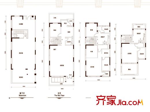 天保美墅林一期聯(lián)排別墅A戶型 4室3廳4衛(wèi)1廚