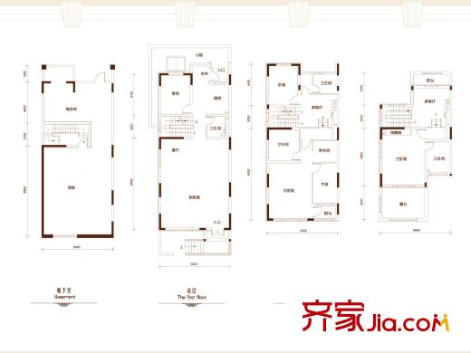 天保美墅林一期聯(lián)排別墅B戶型 4室3廳4衛(wèi)1廚