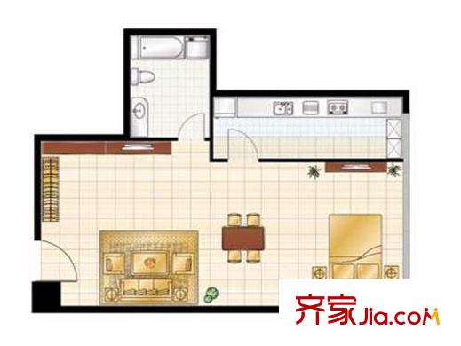 海益國(guó)際3#樓標(biāo)準(zhǔn)層B3戶型 1室1廳1衛(wèi)1廚