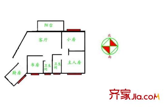 东晖花园户型图3室1厅户型图 3室1厅2卫1厨